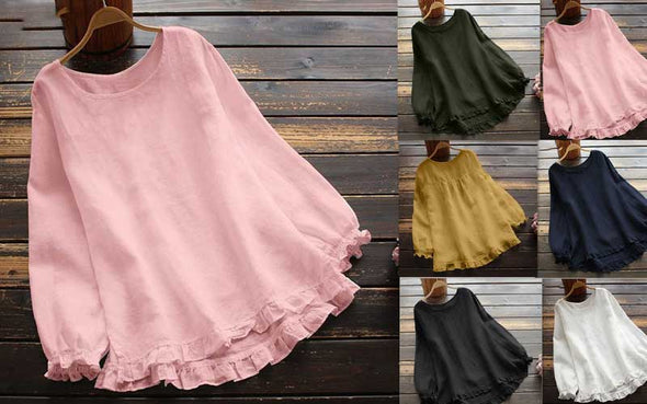 【S~5XL】無地　綿麻　シンプル無地　長袖Ｔシャツ