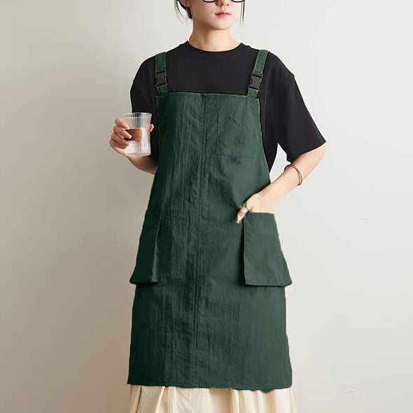 大人カジュアル　5色展開　無地　大き目ポケット　エプロン　