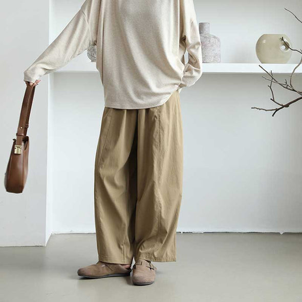 大人カジュアル　ワイド風　無地　定番　合わせやすい　パンツ　ボトムス　秋　冬