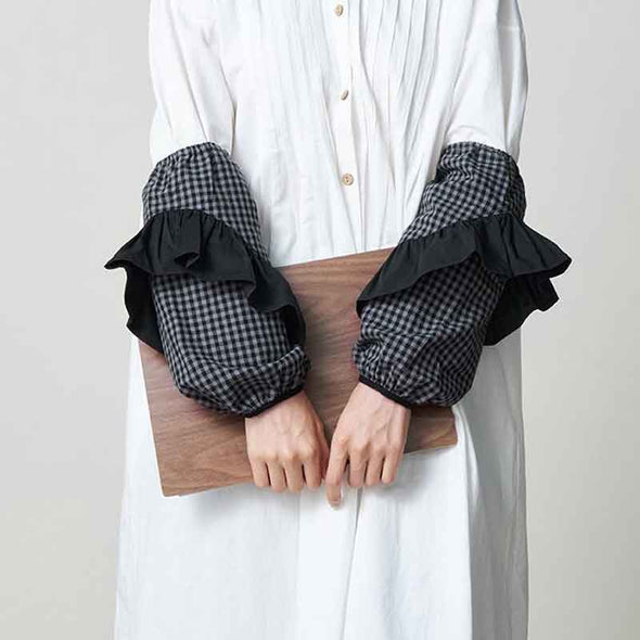アームカバー　袖カバー　かわいい　チェック柄　フリルデザイン　おしゃれコーデ　花屋　カフェ