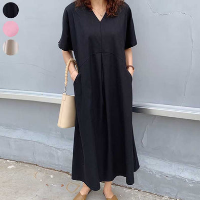 NEW　シンプル無地　タック入り　夏　ロングワンピース