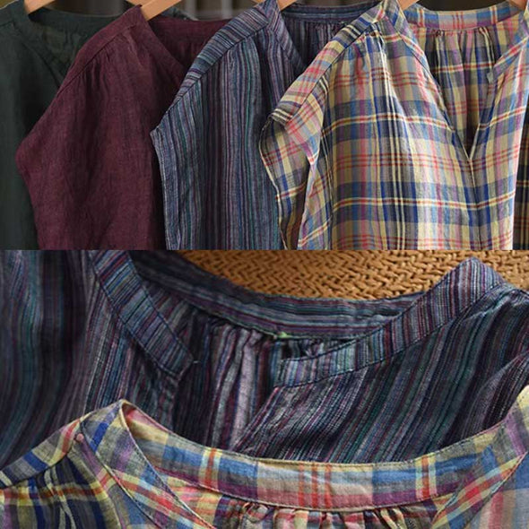 大人かわいい　綿麻　夏　スリットネック　シャツ