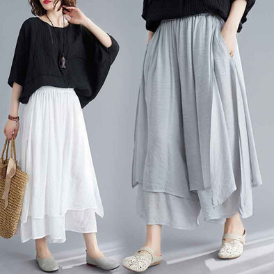 シンプルカジュアル　ワイド風　9分丈　合わせやすい　楽ちん　ガウチョパンツ