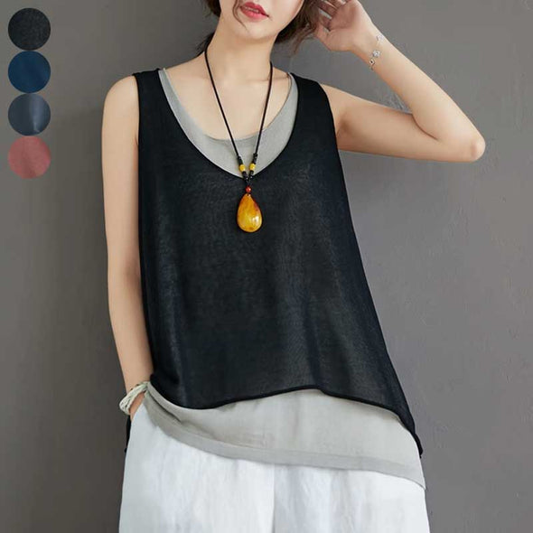 レイヤード風　Vネック　夏定番　かわいい　タンクトップ