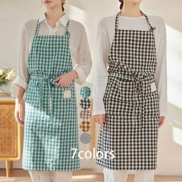 大人かわいい　チェック柄　縞々　便利　エプロン　おしゃれ　レストラン　家事　キッチン