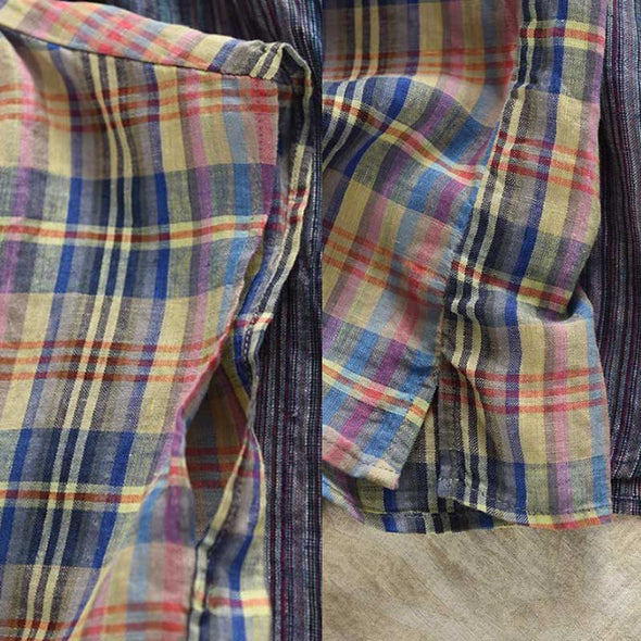 大人かわいい　綿麻　夏　スリットネック　シャツ