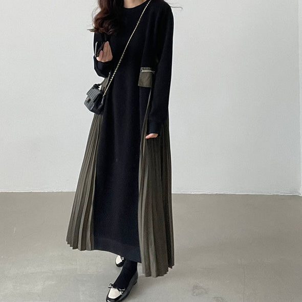 人気　韓国ファッション　サイドプリーツデザイン　　Aライン　パーカーワンピース