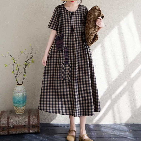 チェック柄　Ａライン　ロングワンピース