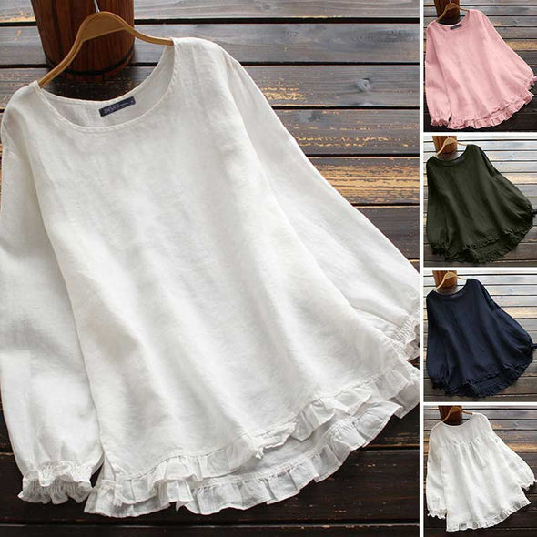 【S~5XL】無地　綿麻　シンプル無地　長袖Ｔシャツ
