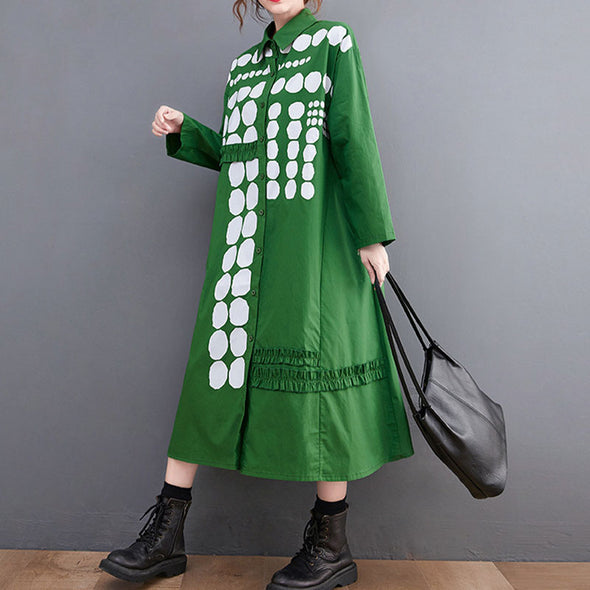 韓国ファッション　オプティカル　ロングシャツワンピース