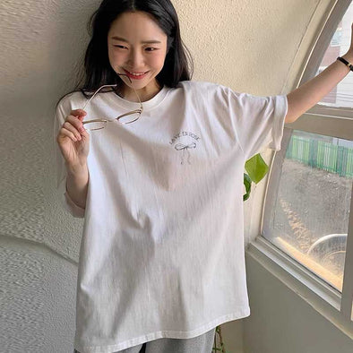 韓国ファッション　プリント　ゆるシルエット　半袖Ｔシャツ