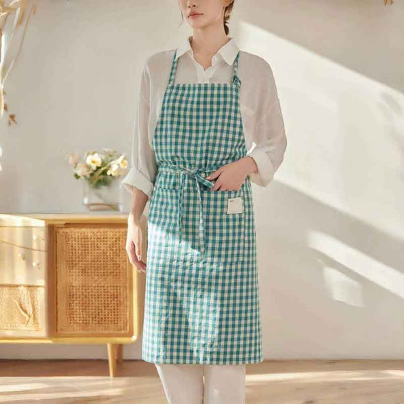 大人かわいい　チェック柄　縞々　便利　エプロン　おしゃれ　レストラン　家事　キッチン