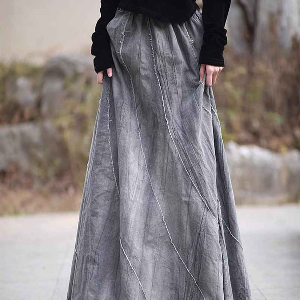 大人カジュアル　ロングマキシ丈　デニム風合　スカート　おしゃれ　かわいい　綿麻　スカート