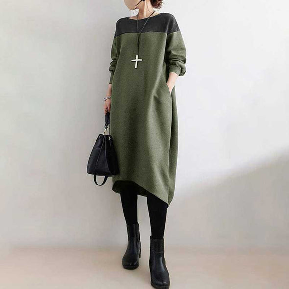 大人かわいい　切り替え　美ライン　おしゃれ　ロングワンピース