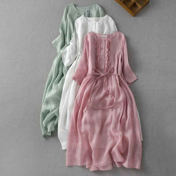 シンプルカジュアル　リボン付き　シャツワンピース　夏コーデ