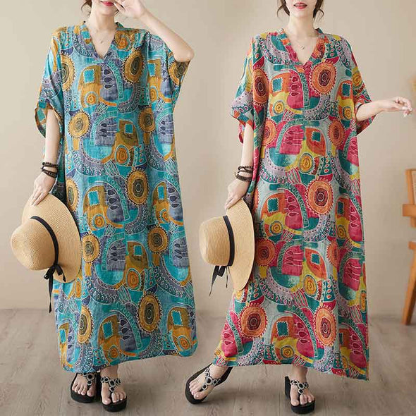 ボタニカル　ロング丈　体型カバー　夏ワンピース