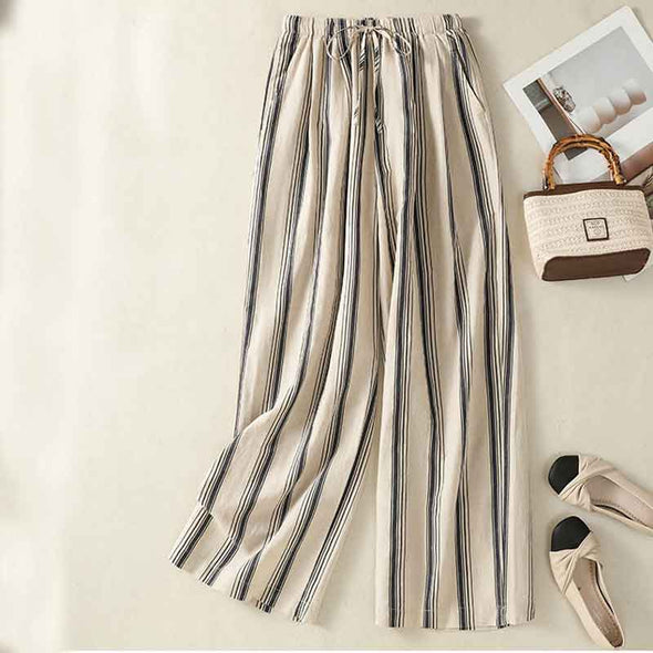 大人カジュアル　綿麻　ワイド風　楽ちん　ガウチョパンツ