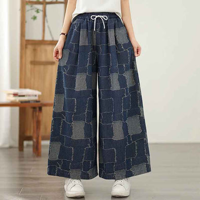 ワイド風　配色　デニムパンツ