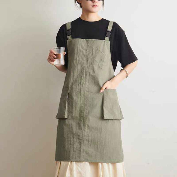 大人カジュアル　5色展開　無地　大き目ポケット　エプロン　