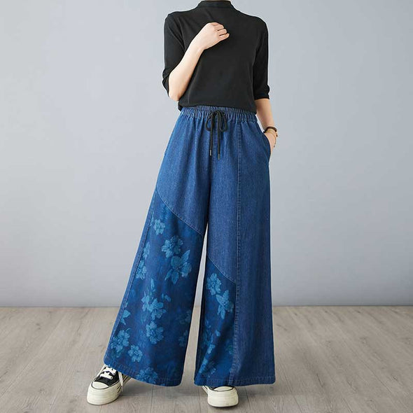 ボタニカル　ワイド風　デニムパンツ