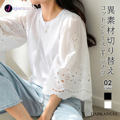 シンプル　カジュアル　透かし彫り　夏Tシャツ　無地Tシャツ