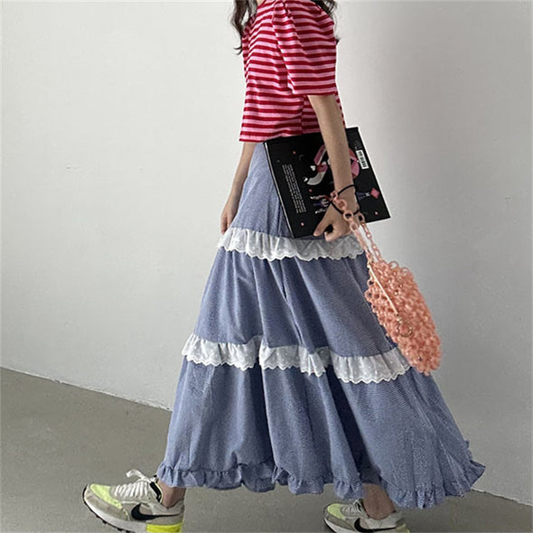 韓国ファッション　かわいい　ロング丈　Aライン　スカート