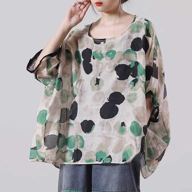【M~2XL】ドット柄　ブラウス　おしゃれ　ドルマンスリーブ　オーバルネック
