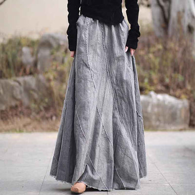 大人カジュアル　ロングマキシ丈　デニム風合　スカート　おしゃれ　かわいい　綿麻　スカート