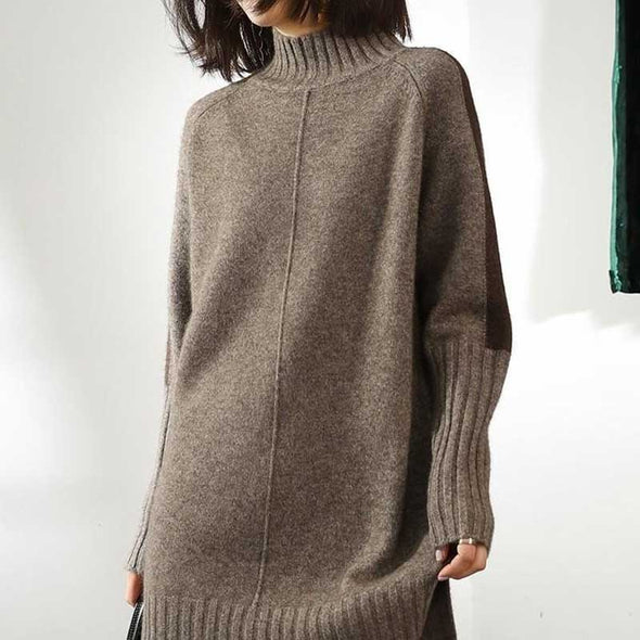 トレンドファッション　ハーフネック　アシメ裾　チュニック　ニットセーター