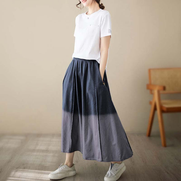 韓国ファッション　Aライン　ロングデニム　スカート