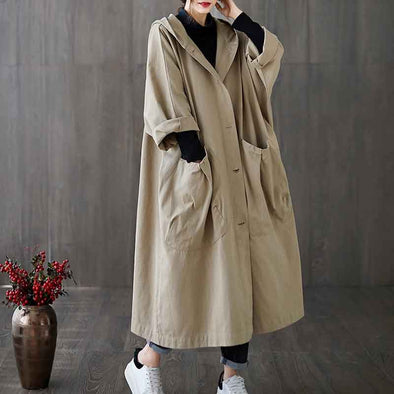シンプルカジュアル　トレンチコート　羽織　アウター　フード付き　秋冬コーデ　コート