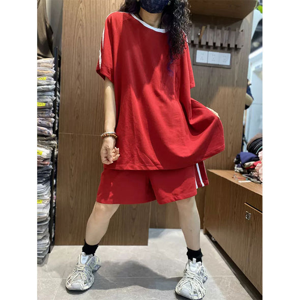 レッド サイドライン セットアップ 半袖 T シャツ ショートパンツ 上下