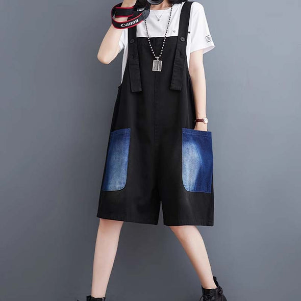 韓国ファッション　ショートパンツ　デニムサロペット　