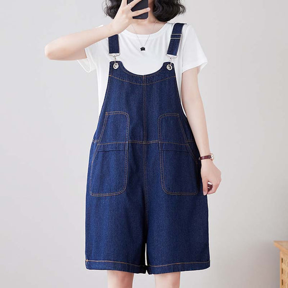 韓国ファッション　デニムサロペット　ショートパンツ