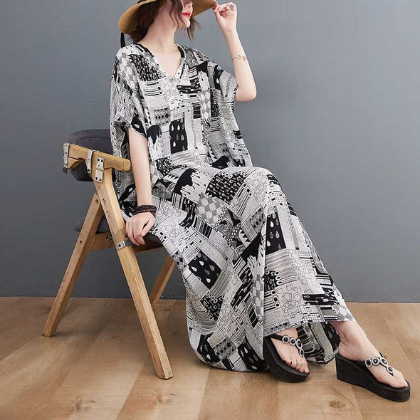 大人かわいい　vネック　体型カバー　ロングワンピース