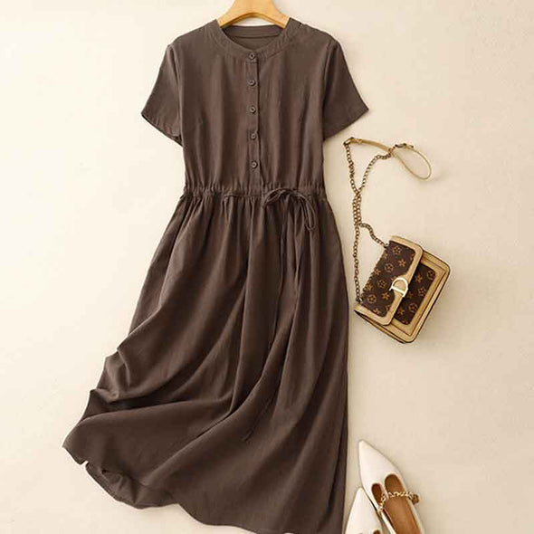 シンプルカジュアル　無地　シャツワンピース