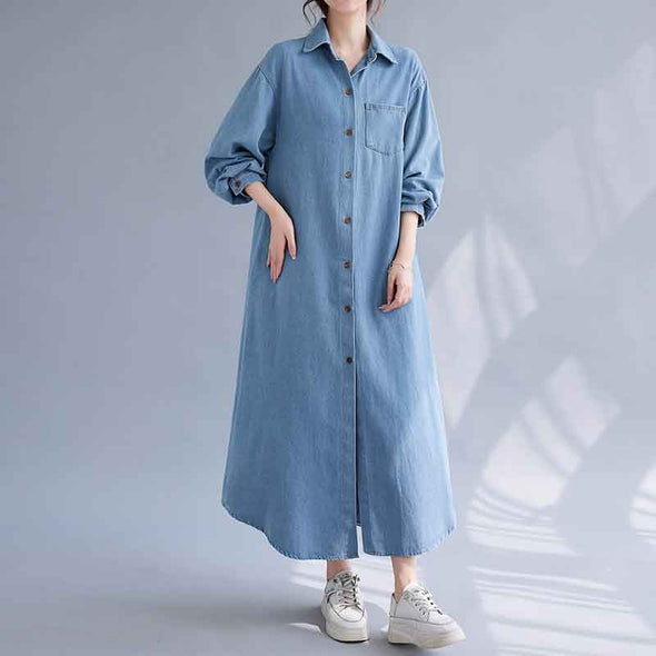 秋コーデ　薄手デニムロングアウター　羽織　ロング丈　