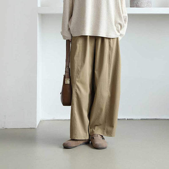 シンプルカジュアル　ワイド風　無地　春夏秋　パンツ