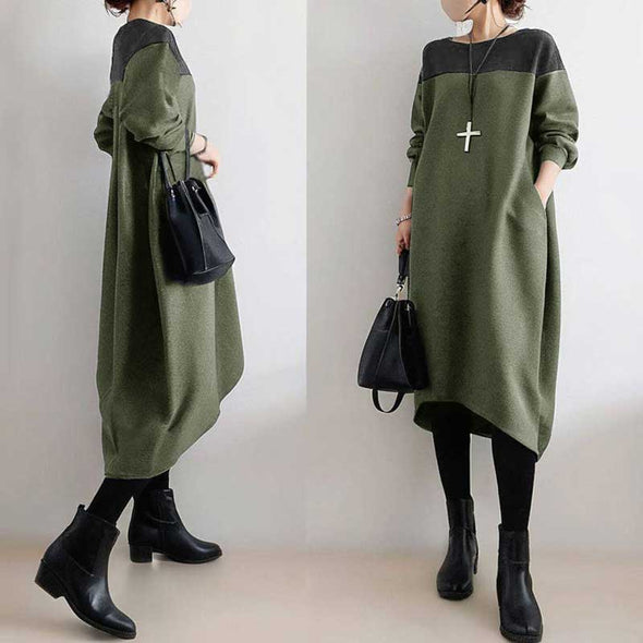 大人かわいい　切り替え　美ライン　おしゃれ　ロングワンピース