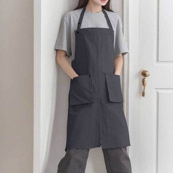 ナチュラル感　無地　スリット入り　動きやすい　エプロン　カフェ風