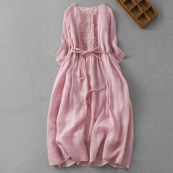 シンプルカジュアル　リボン付き　シャツワンピース　夏コーデ