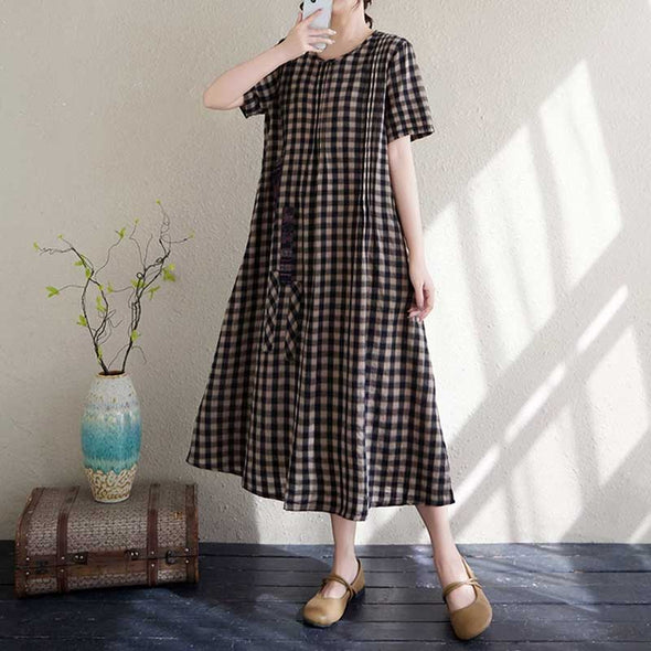 チェック柄　Ａライン　ロングワンピース