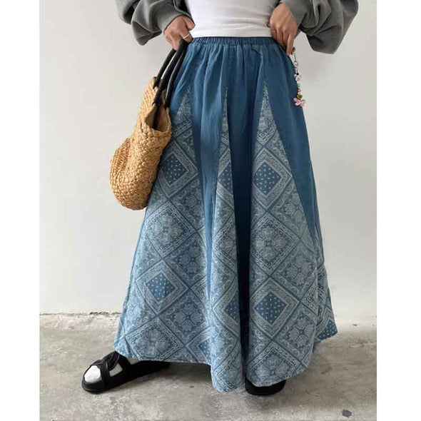 Ａラインスカート　ゴムウエスト　春夏コーデ　ロングスカート