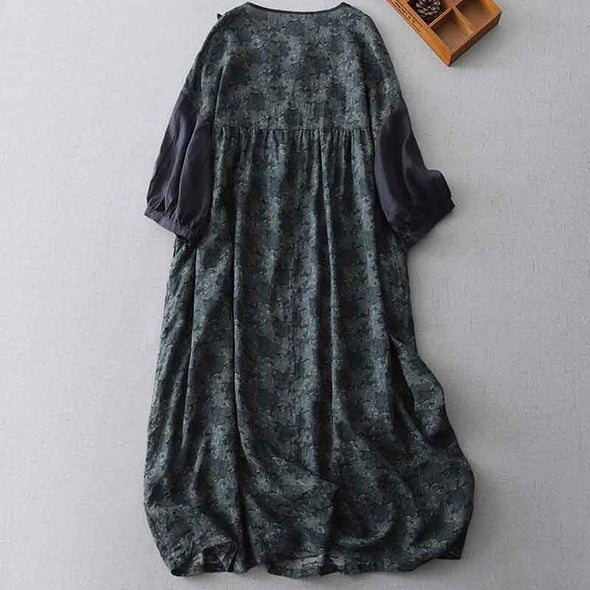 大人かわいい　切り替え　Vネック　楽ちん　ロングワンピース