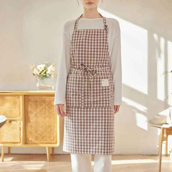 大人かわいい　チェック柄　縞々　便利　エプロン　おしゃれ　レストラン　家事　キッチン