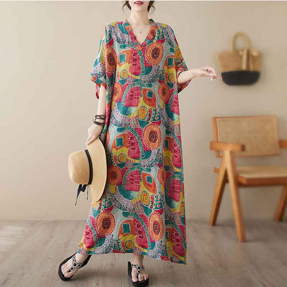 ボタニカル　ロング丈　体型カバー　夏ワンピース