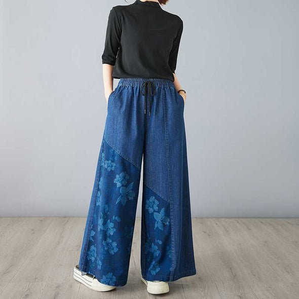 ボタニカル　ワイド風　デニムパンツ