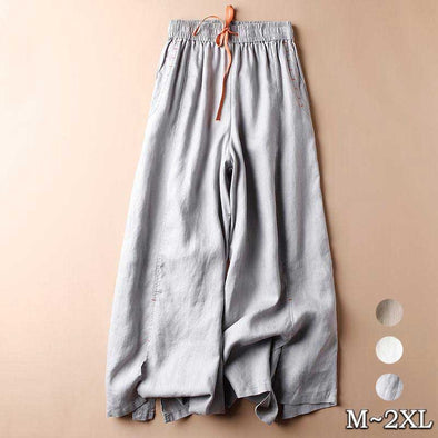 【M~2XL 】綿麻　シンプル　ゆったりサイズ　9分丈パンツ　無地　夏パンツ