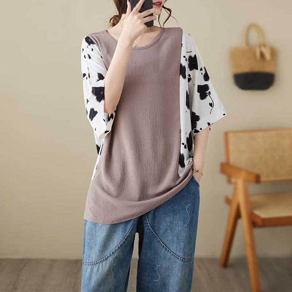 韓国ファッション　エレガント　切り替え　ドルマン風　ブラウス　人気　Tシャツ