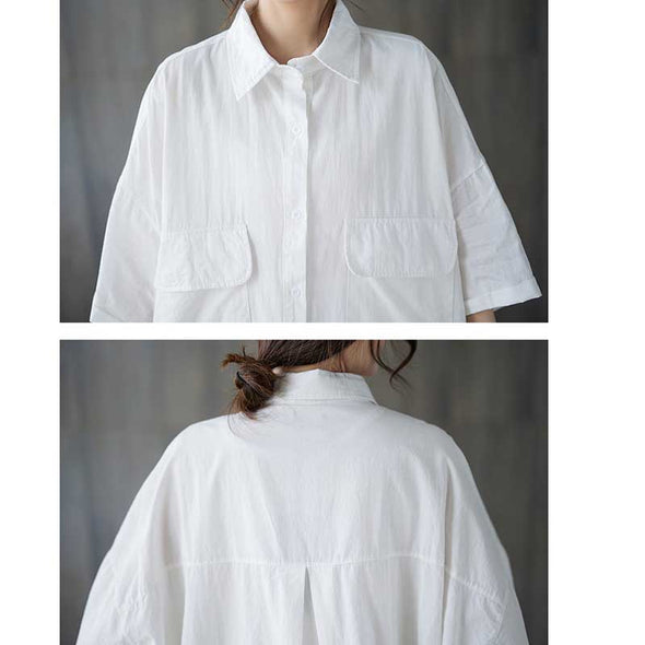 【L.XL】シンプル無地　カジュアル　ゆるシルエット　7分袖　ポケット付き　おしゃれシャツ